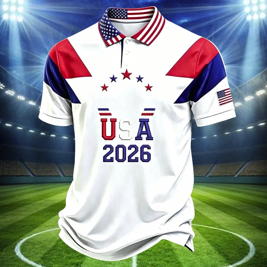 2026 Usa Soccer Mens Polo Shirts Short Sleeve Casual Collared Pullover Summer Tops Soccer Shirt for Men Indoor Outdoor Activities Daily Wear