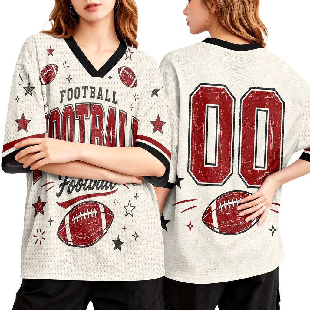 BFRGSIJ Football Mesh Jersey for Women Casual Short Sleeve V Neck Game Day Sports Fan Tee Shirt XL