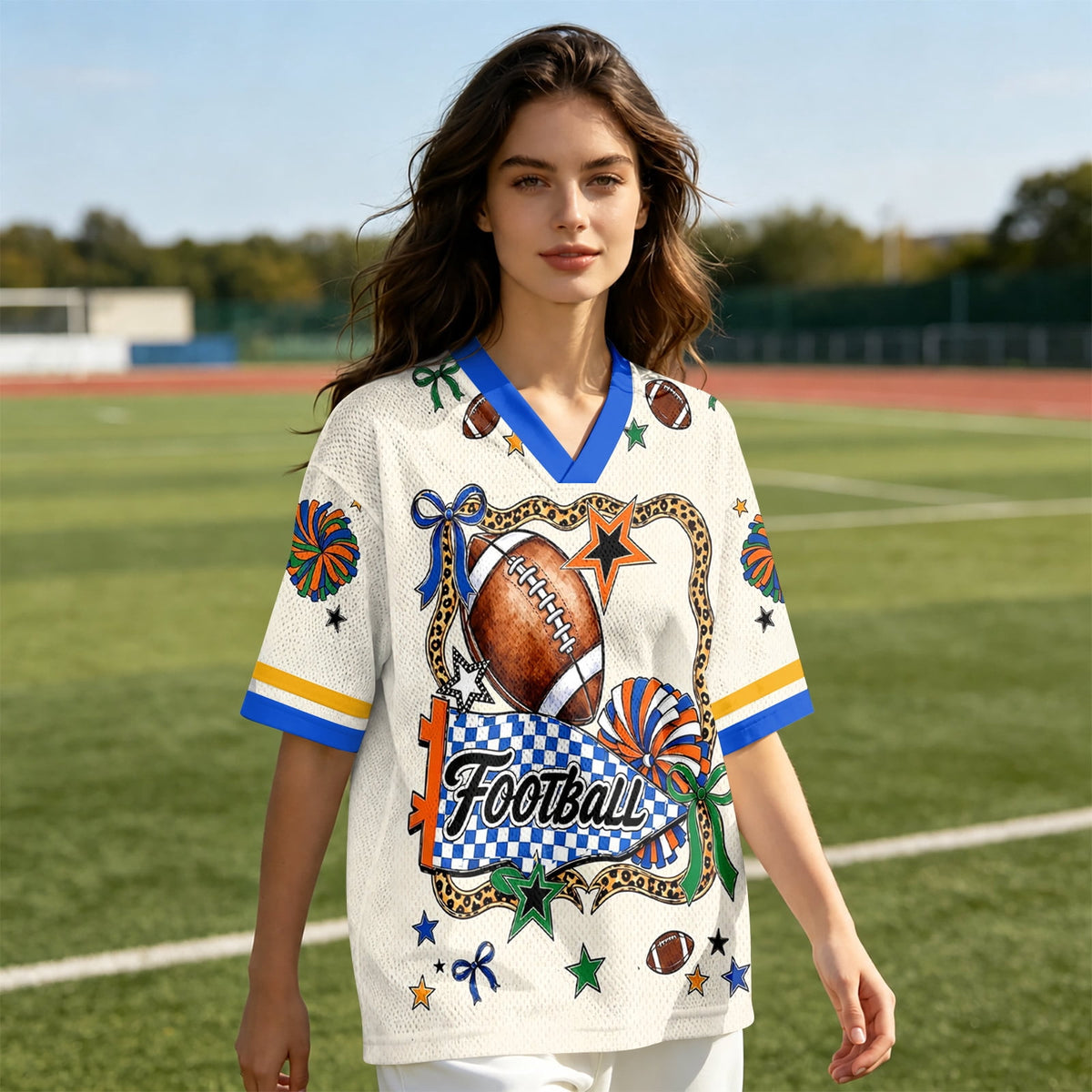 BFRGSIJ Women's Football Jersey V Neck Casual Short Sleeve Game Day Football Tee Shirt L