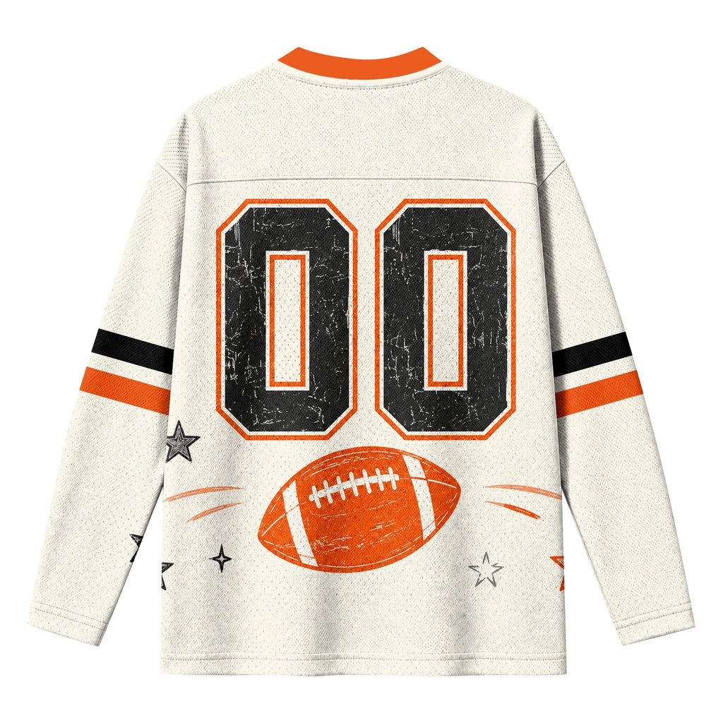 Football Shirts for Women Long Sleeve V Neck Vintage Game Day Graphic Sports Mesh Jersey Beige XL